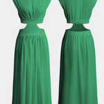 High-Neck Top & Side-Slit Skirt Set in Green