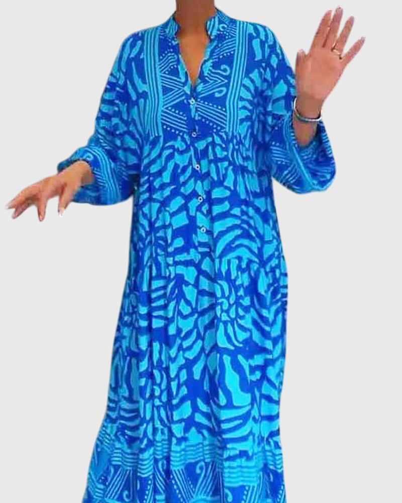 Women's Maxi Dress With Elegant Print in Blue