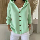 Women's Hooded Knit Cardigan in Green