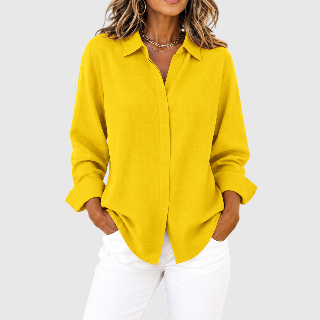Women's Classic Hidden-Button Blouse in Yellow