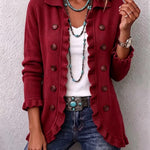 Women's Ruby Red Ribbed Knit Ruffle Jacket