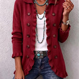 Women's Ruby Red Ribbed Knit Ruffle Jacket