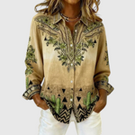 Vintage Western Floral Button-Up Blouse in Green