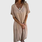 Women's Elegant Lightweight V-Neck Dress in Beige