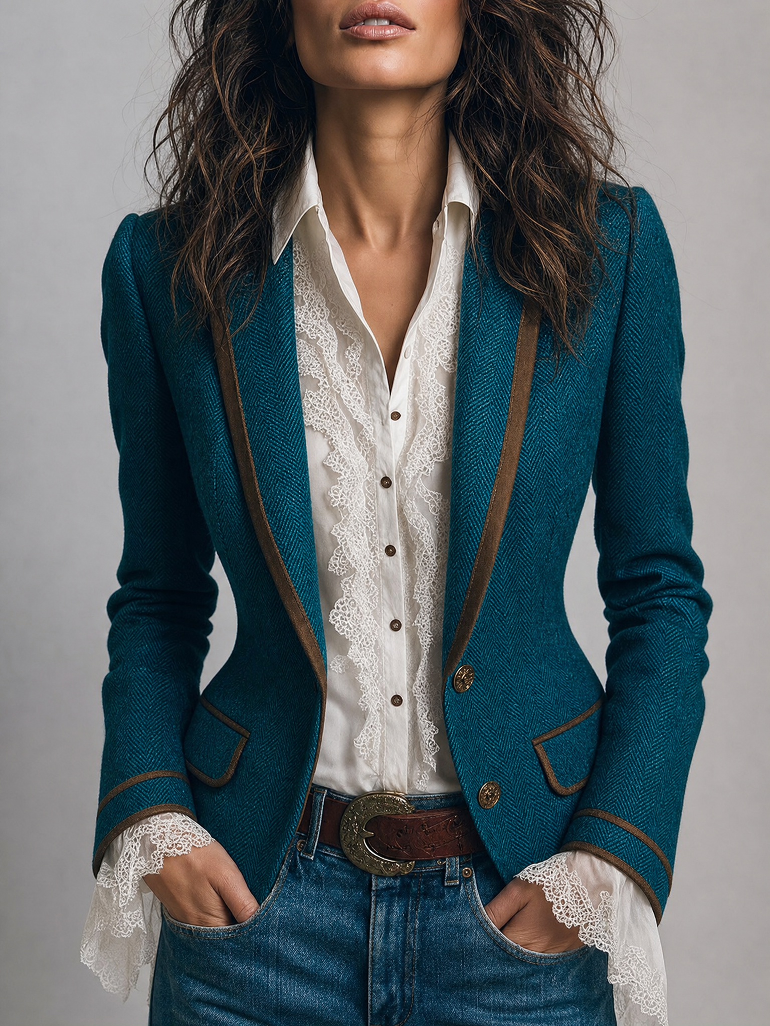 Éléonore | Fitted Chevron Blazer with Contrasting Edges