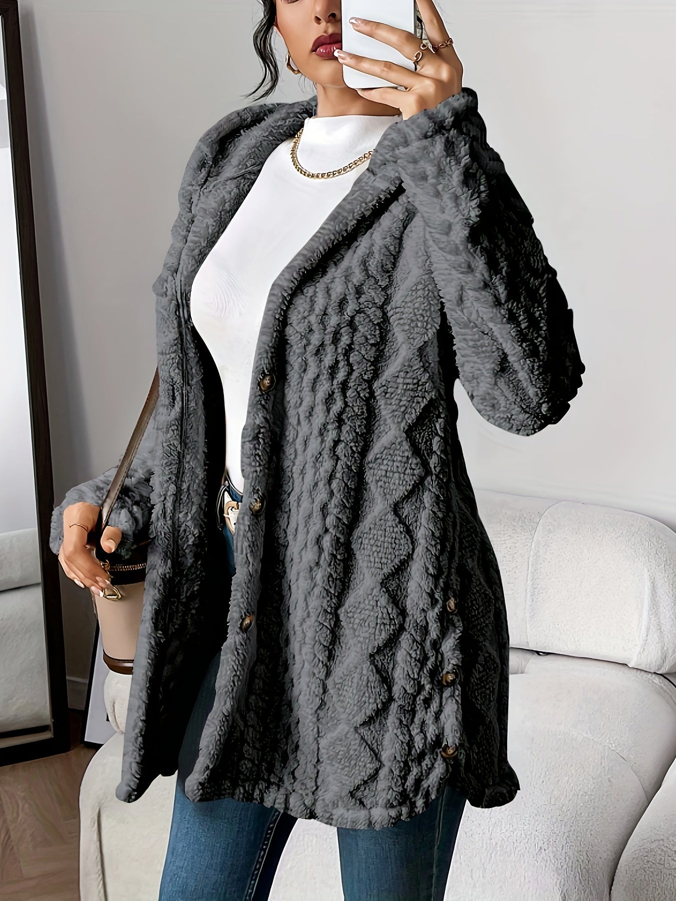 Women's Plush Hooded Jacket in Gray
