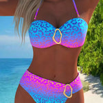 Halter Neck Leopard Print Gradient Swimsuit in Blue
