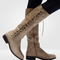 Women's Durable Tall Patent Leather Boots in Beige