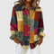 Women's Vintage Patchwork Button-Front Blouse in Brown
