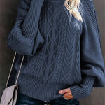 Women's Casual Long-Sleeve Tunic Sweater in Navy Blue