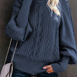Women's Casual Long-Sleeve Tunic Sweater in Navy Blue