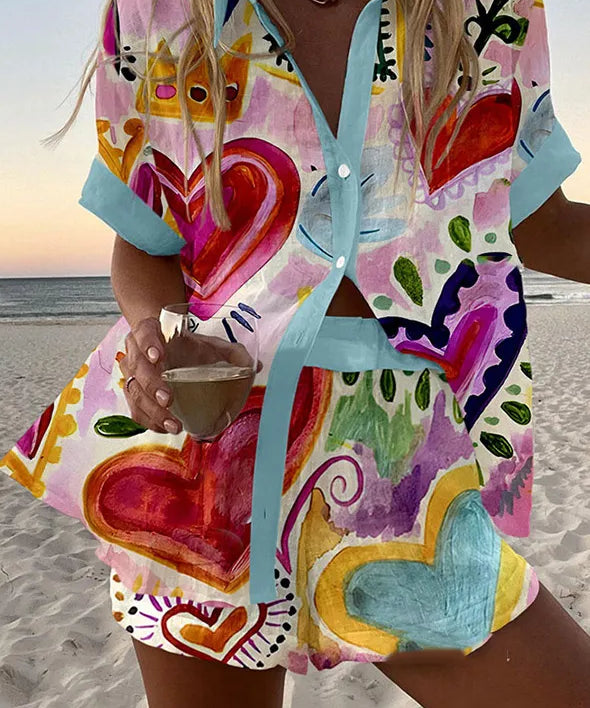 Women's Painted Hearts Two-Piece Summer Set