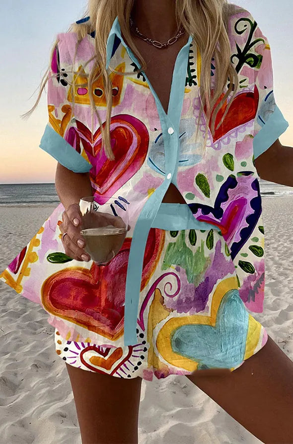 Women's Painted Hearts Two-Piece Summer Set