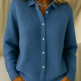 Women's Textured Button-Front Cardigan in Dark Blue