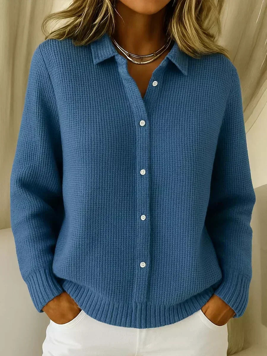 Women's Textured Button-Up Cardigan in Dark Blue