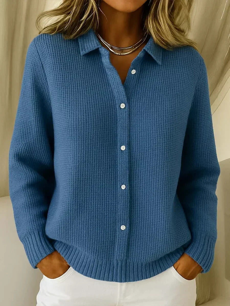 Women's Textured Knit Button Cardigan in Dark Blue