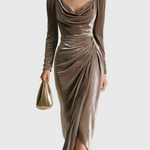 Mykah Elegant Midi Dress in Brown