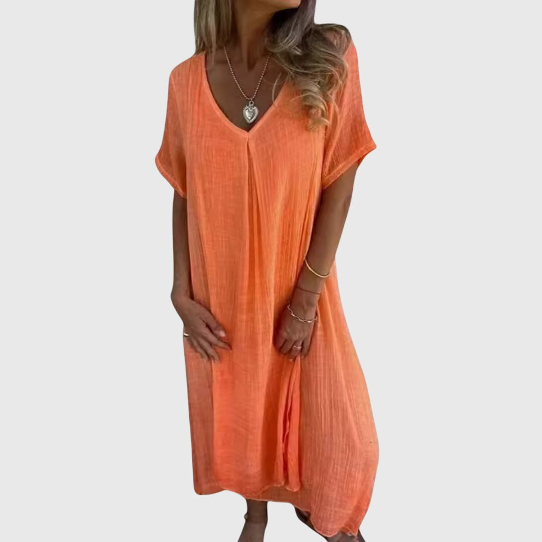 Women's Elegant Lightweight V-Neck Dress in Orange