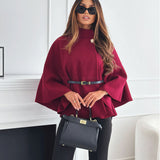 Women's Belted Cape Coat in Burgundy