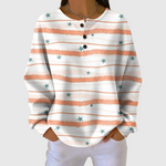 Women's Striped Sweater with Star Design in White/Orange