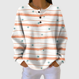 Women's Striped Sweater with Star Design in White/Orange