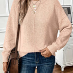 Women's Soft Knit Sweater with Side Slits in Beige