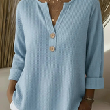 Women's Henley Button Top in Sky Blue