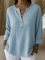 Women's Henley Button Top in Sky Blue