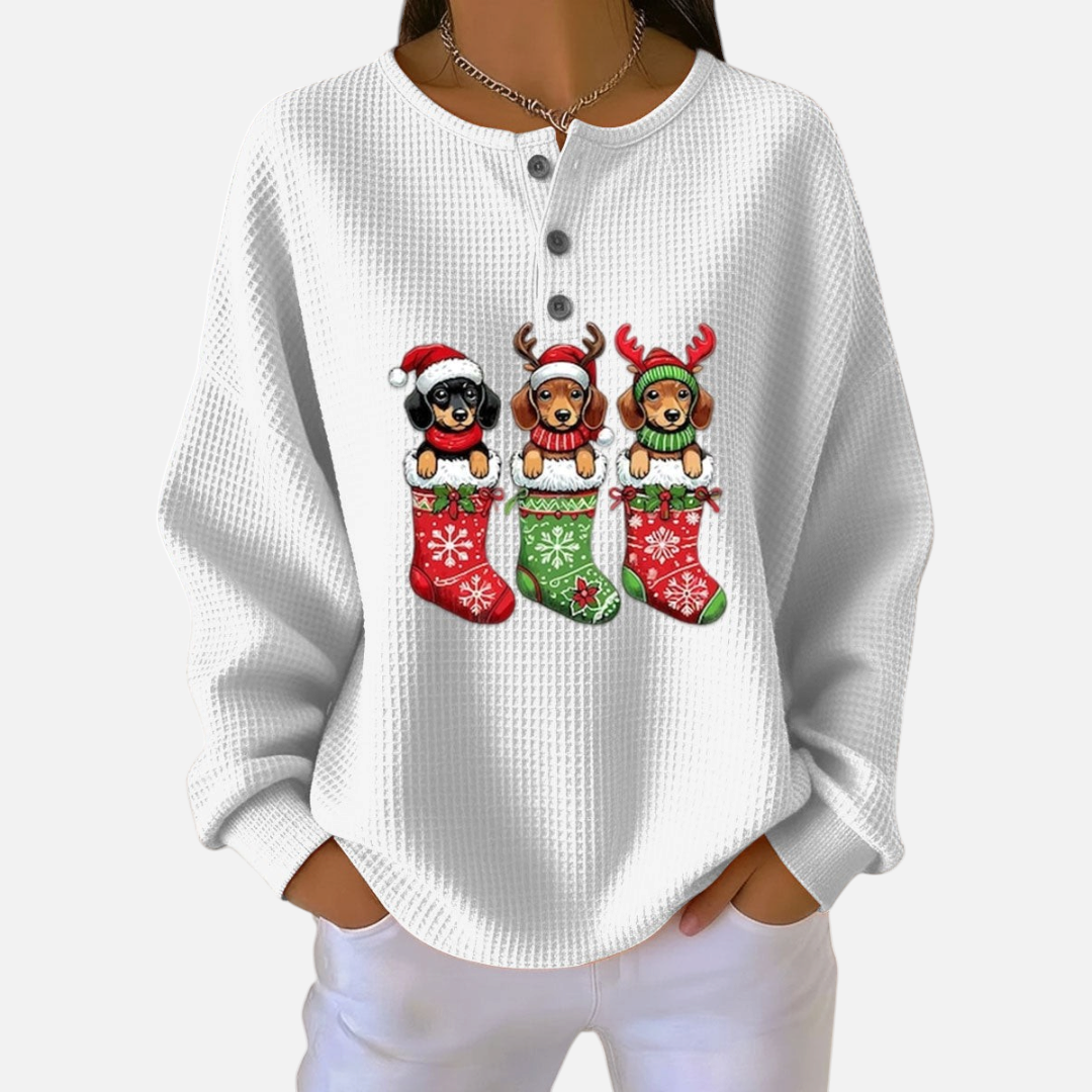 Retro Christmas Sweater Featuring Dog Design in White