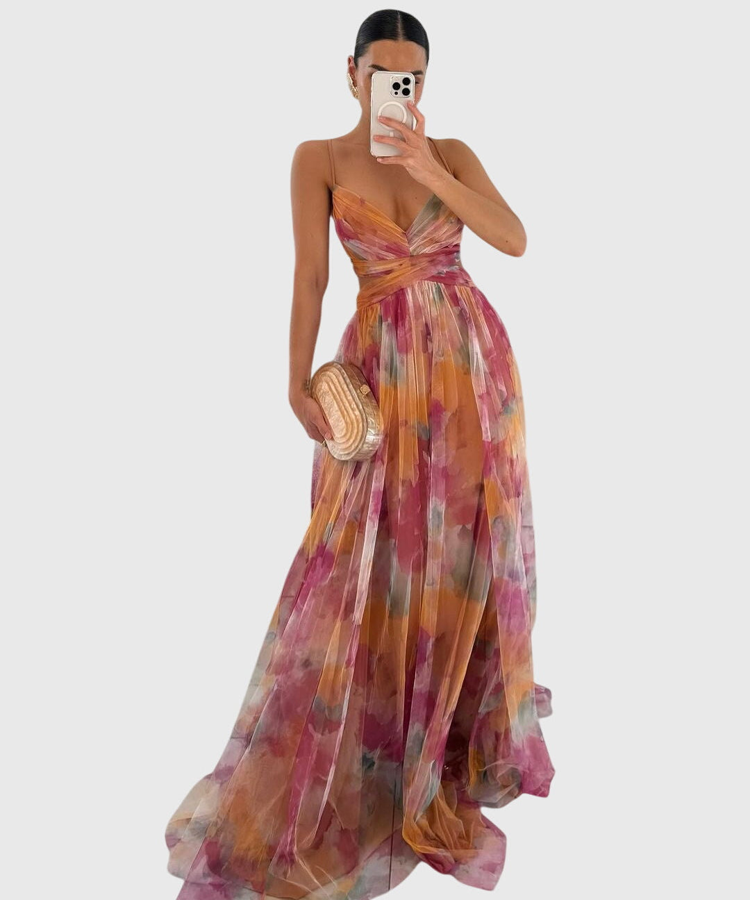 Women's Floral Maxi Dress in Orange