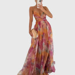 Women's Floral Maxi Dress in Orange