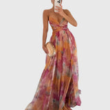 Women's Floral Maxi Dress in Orange