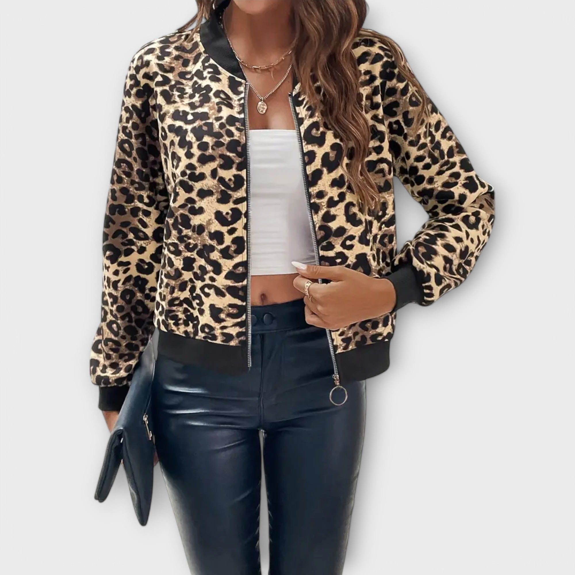 Women's Elegant Leopard-Print Jacket in Brown