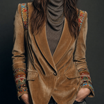 Polyester velvet Embroidered Blazer With Bohemian Detailing