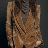 Polyester velvet Embroidered Blazer With Bohemian Detailing