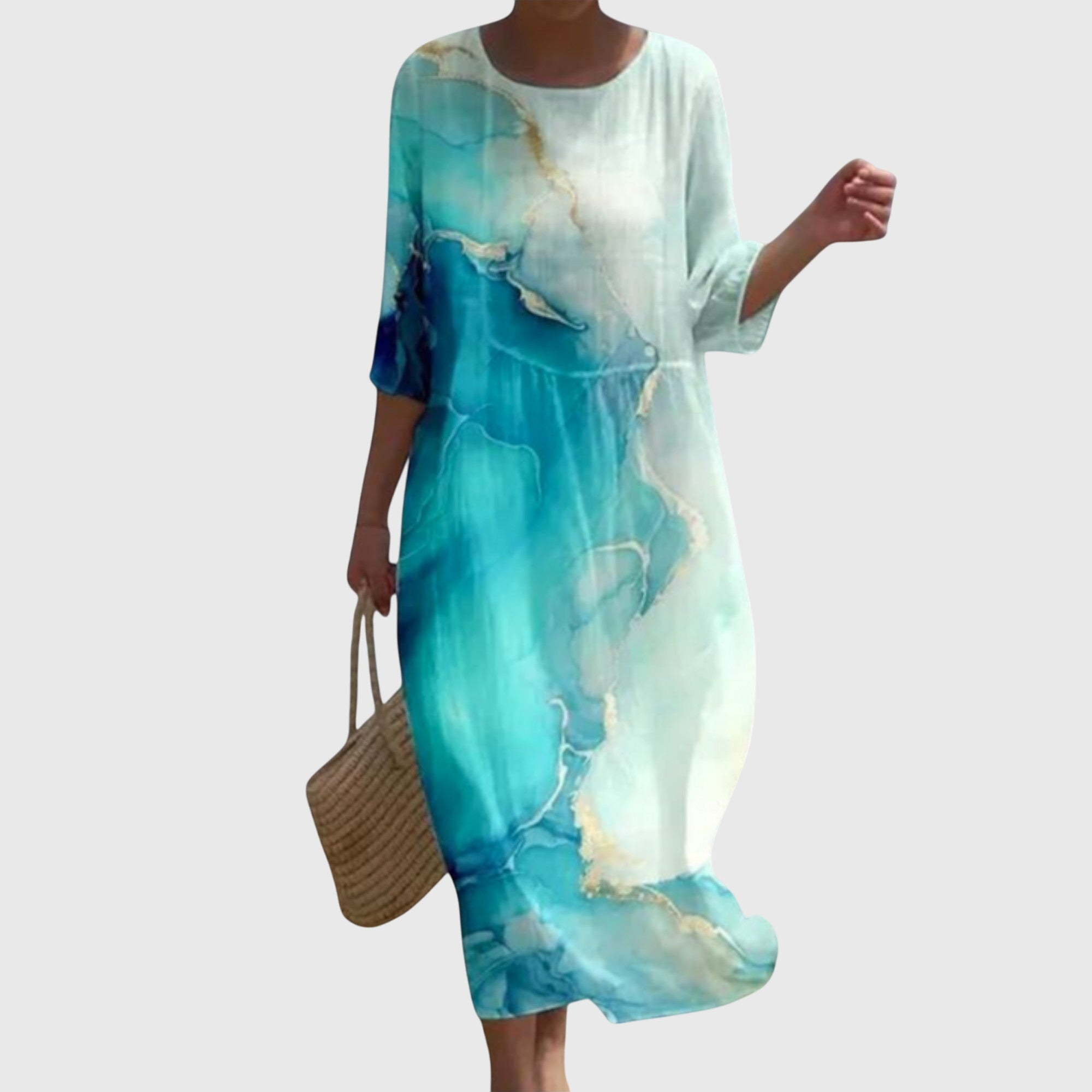 Women's Stylish Floral Maxi Dress in Blue and White
