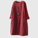 Women's Relaxed Corduroy Midi Dress in Red