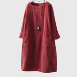 Women's Relaxed Corduroy Midi Dress in Red