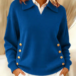 Women's V-Neck Sweater with Collar in Blue
