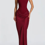 Women's Square Neck Maxi Dress in Wine Red
