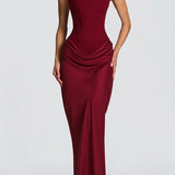Women's Square Neck Maxi Dress in Wine Red