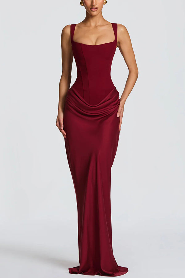 Women's Maxi Dress with Square Neck in Burgundy