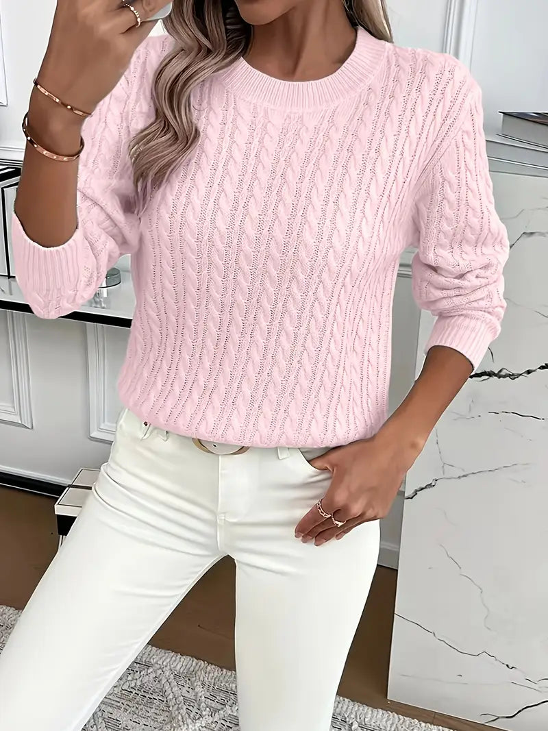 Women's Pink Cable Knit Sweater, photo 2