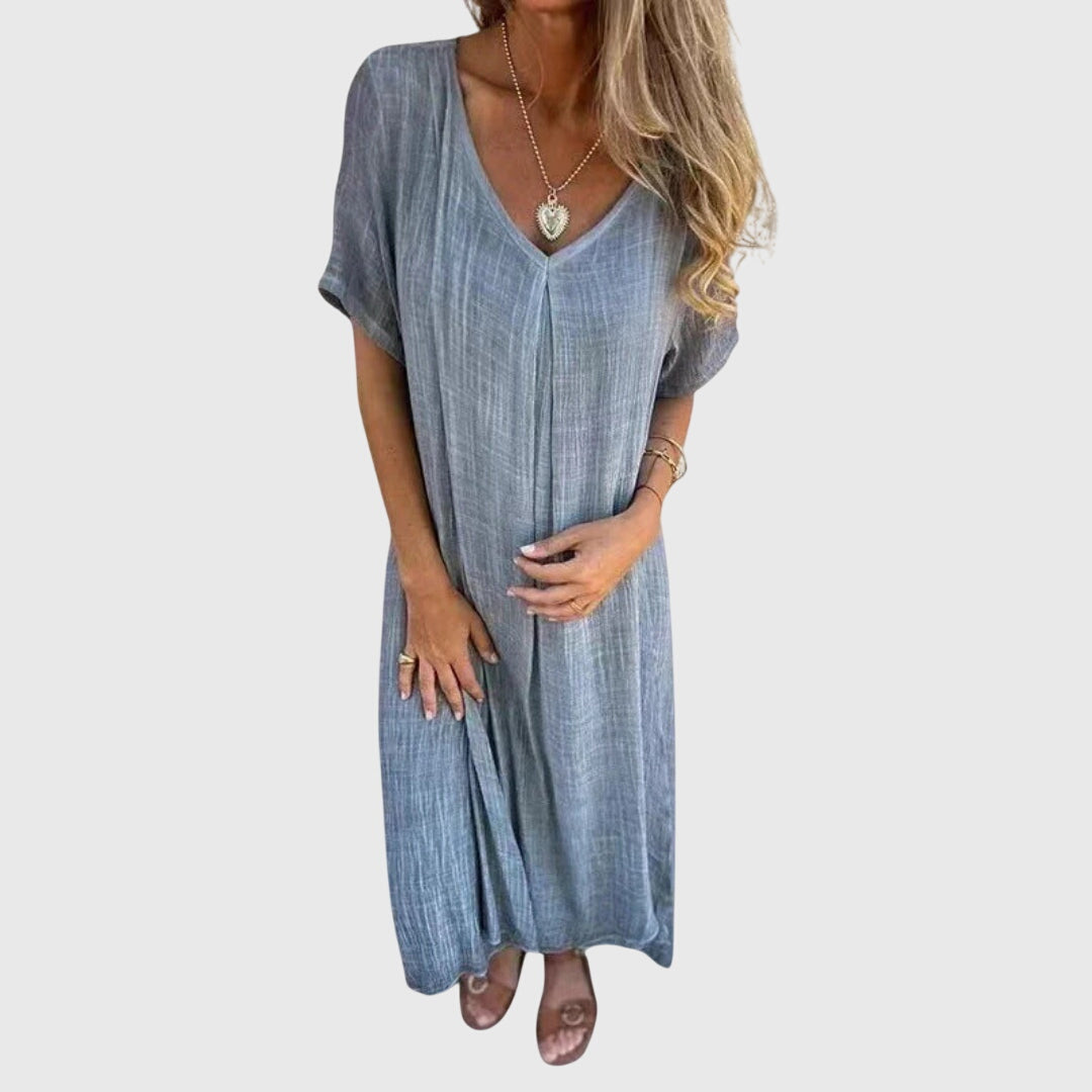 Women's Elegant Lightweight V-Neck Dress in Gray
