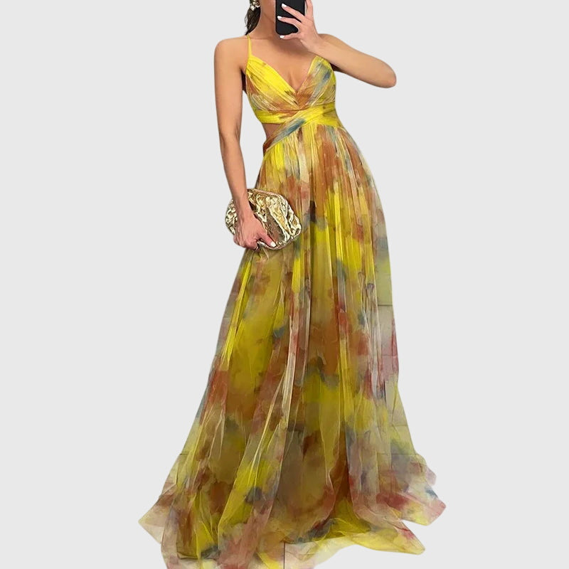 Women's Floral Maxi Dress in Yellow