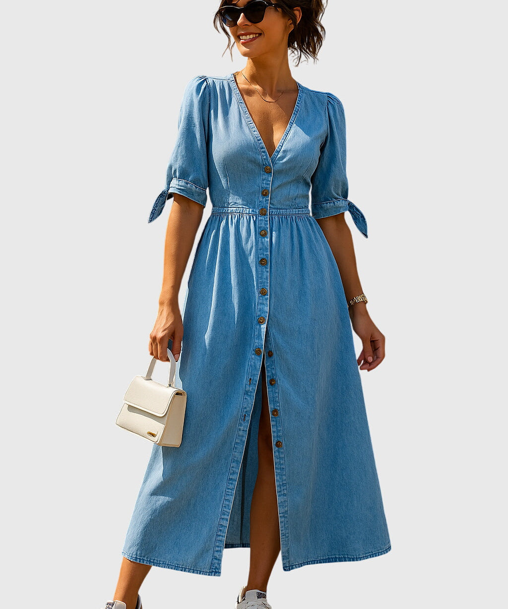 Jacqueline Elegant Denim Dress in Blue