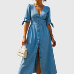 Jacqueline Elegant Denim Dress in Blue