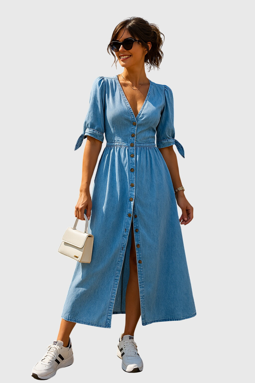 Jacqueline Elegant Denim Dress in Blue