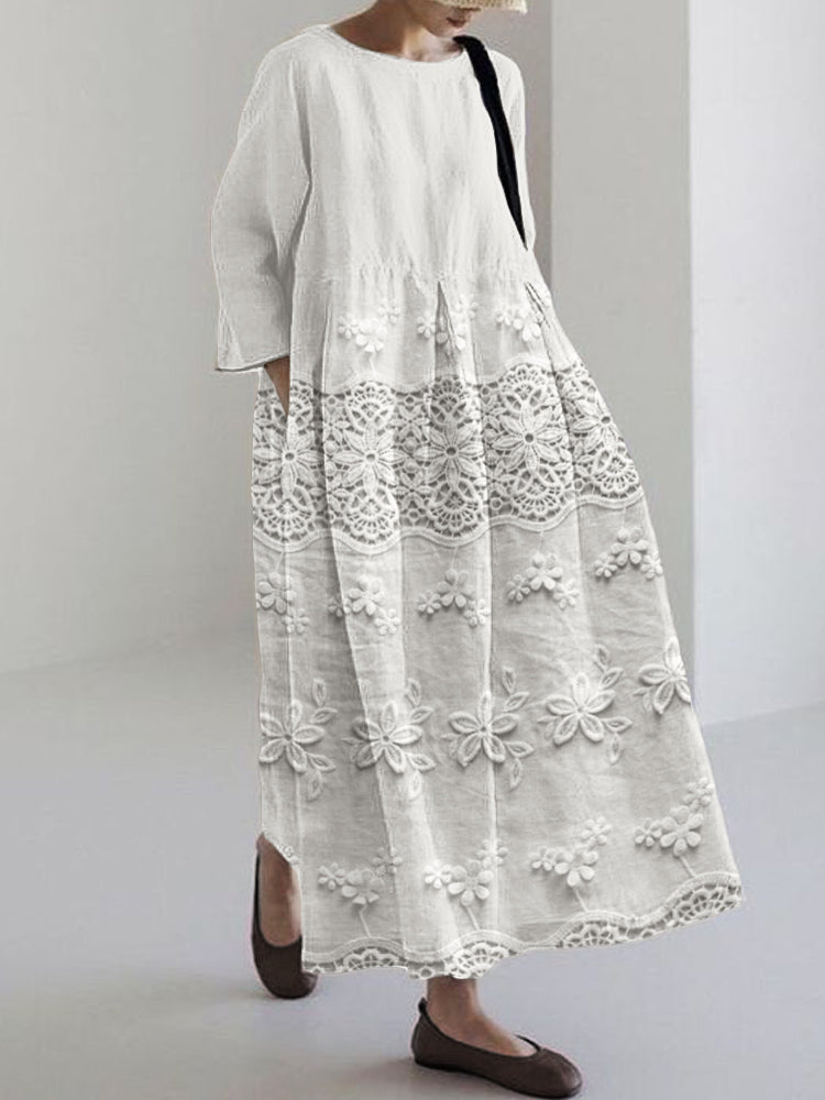 Women's Delicate Lace Midi Dress in White