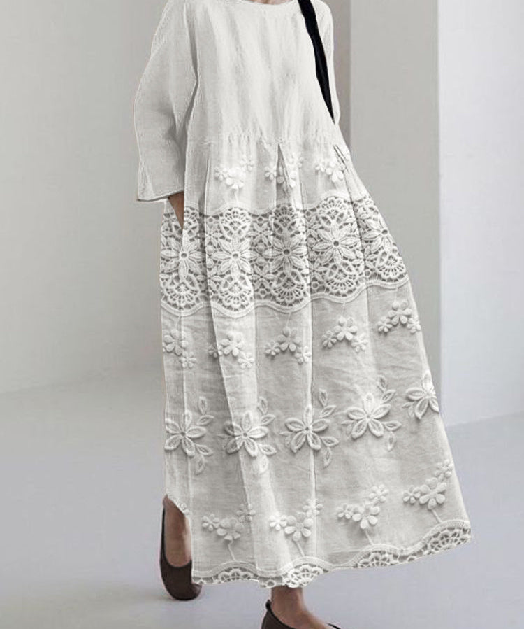 Women's Delicate Lace Midi Dress in White